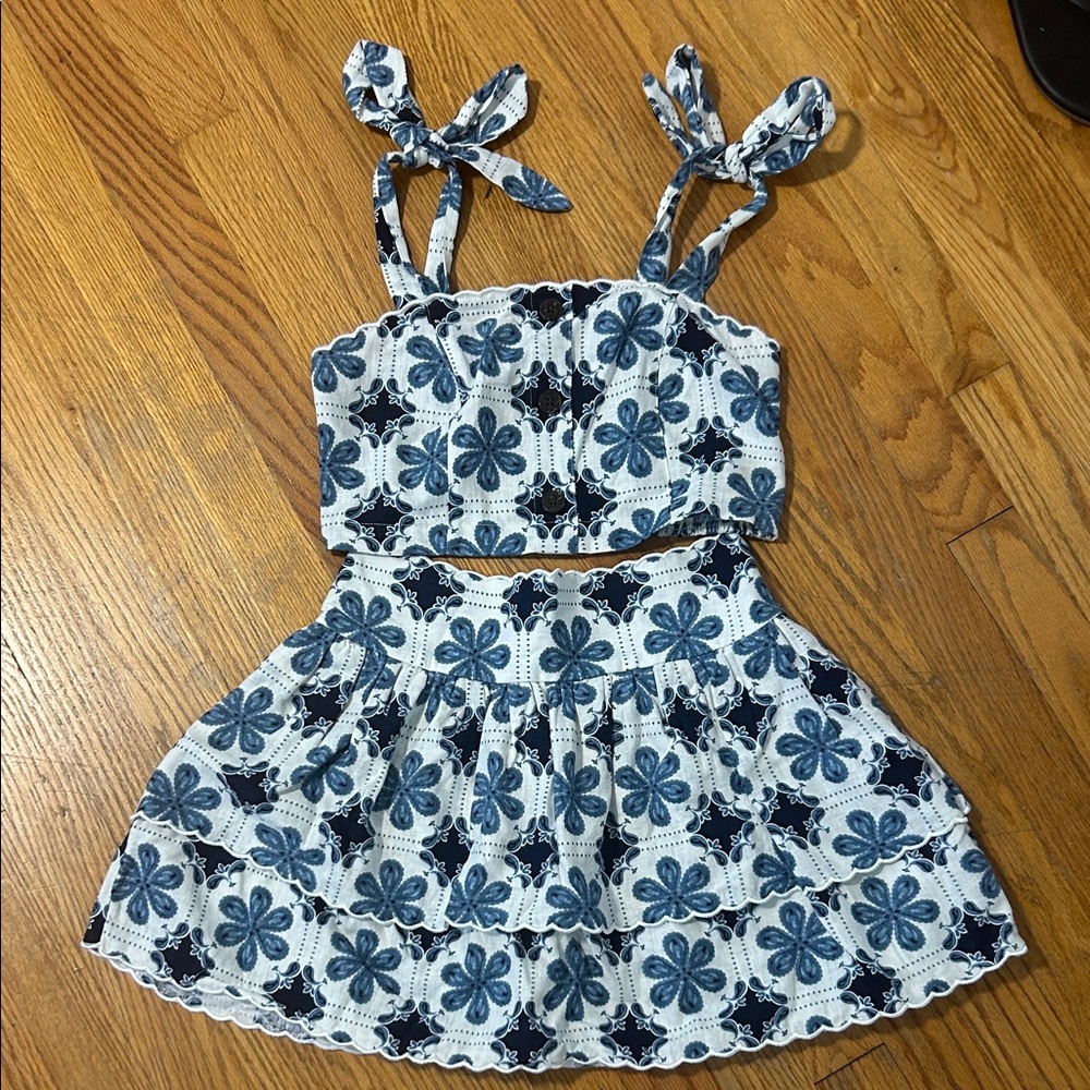 Agua Bendita Blue and White Floral Skirt Set